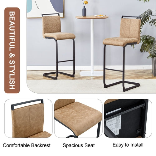 Modern Brown Tech Fabric Bar Stool Set of 2 with Black Metal Legs -