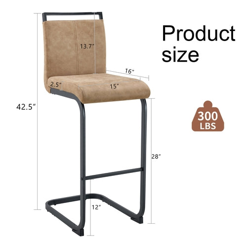 Modern Brown Tech Fabric Bar Stool Set of 2 with Black Metal Legs -