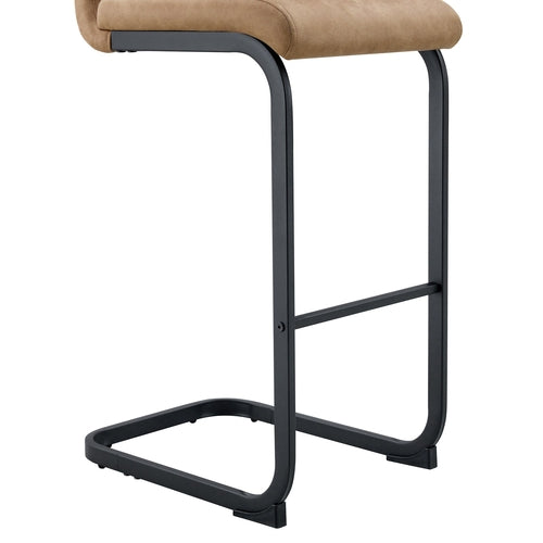 Modern Brown Tech Fabric Bar Stool Set of 2 with Black Metal Legs -