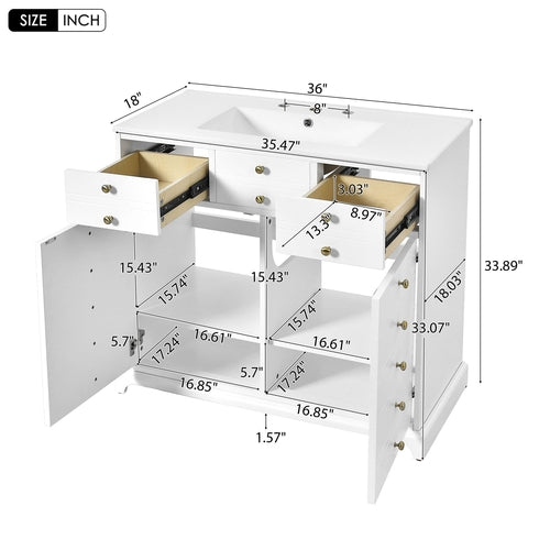 36'' Bathroom Vanity with Ceramic Sink Combo, Solid Wood Frame