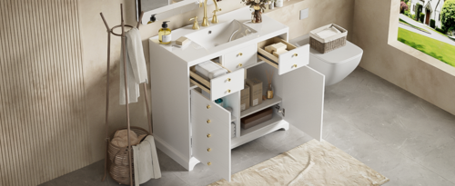 36'' Bathroom Vanity with Ceramic Sink Combo, Solid Wood Frame