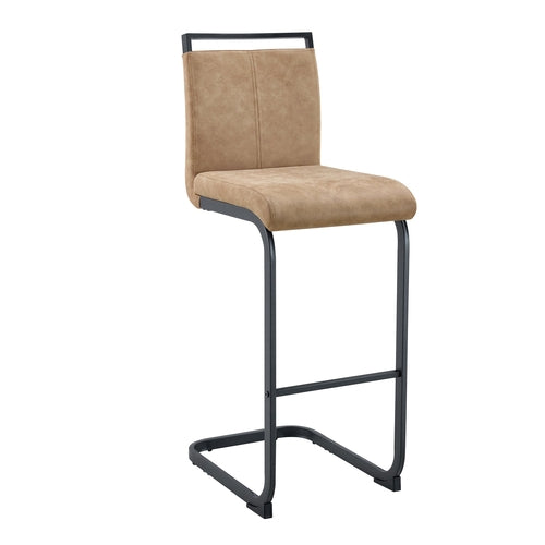 Modern Brown Tech Fabric Bar Stool Set of 2 with Black Metal Legs -