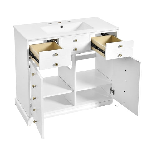 36'' Bathroom Vanity with Ceramic Sink Combo, Solid Wood Frame