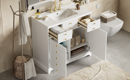 36'' Bathroom Vanity with Ceramic Sink Combo, Solid Wood Frame