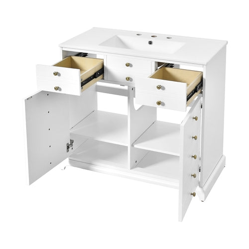 36'' Bathroom Vanity with Ceramic Sink Combo, Solid Wood Frame