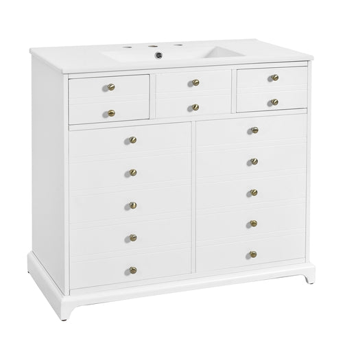 36'' Bathroom Vanity with Ceramic Sink Combo, Solid Wood Frame