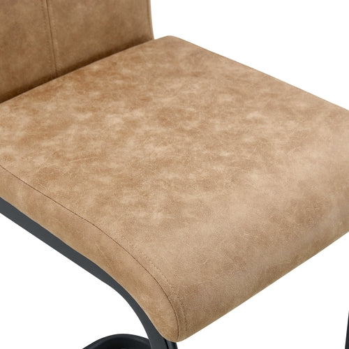 Modern Brown Tech Fabric Bar Stool Set of 2 with Black Metal Legs -